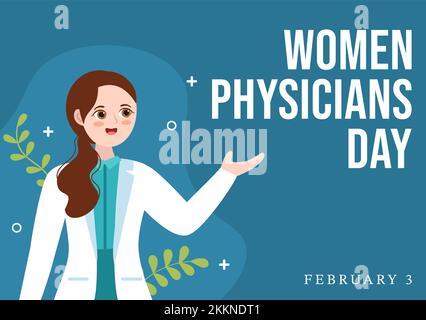 National Women Physicians Day am 3. Februar zur Ehrung landesweiter Ärztinnen in flacher Cartoon Handzeichnung von Vorlagen Illustration Stock Vektor