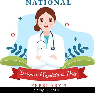 National Women Physicians Day am 3. Februar zur Ehrung landesweiter Ärztinnen in flacher Cartoon Handzeichnung von Vorlagen Illustration Stock Vektor