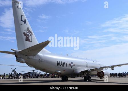 Präfektur Aomori, Japan - 07. September 2014: US Navy Boeing P-8A Poseidon Multimission Maritime Aircraft von VP-5 Mad Foxes. Stockfoto