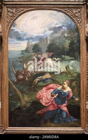 Saint George and the Dragon vom italienischen Renaissance-Maler Jacopo Tintoretto in der National Gallery, London, Großbritannien Stockfoto