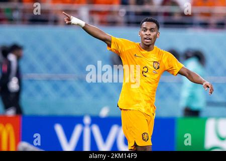 Ar Rayyan, Katar. 25.. November 2022. Fußball: Weltmeisterschaft, Niederlande - Ecuador, Vorrunde, Gruppe A, Spieltag 2, Chalifa International Stadium, niederländische Jurrien Timber Gesten. Kredit: Tom Weller/dpa/Alamy Live News Stockfoto