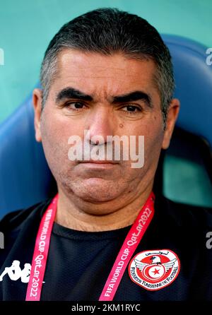 Tunesischer Manager Jalel Kadri vor dem FIFA-Weltmeisterschaftsspiel Gruppe D im Al Janoub Stadium in Al-Wakrah, Katar. Foto: Samstag, 26. November 2022. Stockfoto