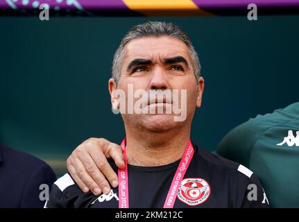 Tunesischer Manager Jalel Kadri vor dem FIFA-Weltmeisterschaftsspiel Gruppe D im Al Janoub Stadium in Al-Wakrah, Katar. Foto: Samstag, 26. November 2022. Stockfoto
