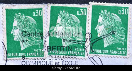 Frankreichs Briefmarke mit Marianne, ca. 1967. Stockfoto