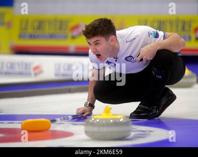 Ostersund, Schweden. 26.. November 2022. Schottlands Grant Hardie während des Männer-Goldmedaillenspiels zwischen Schottland und der Schweiz bei den European Curling Championships in der Ostersund Arena, Ostersund, Schweden, 26. November 2022.Foto: Mats Andersson / TT / kod 62210 Kredit: TT News Agency/Alamy Live News Stockfoto