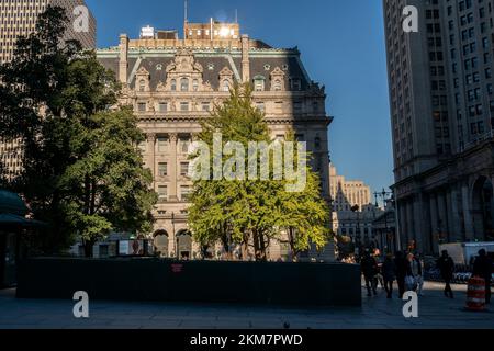 Das Surrogate's Court/Hall of Records Gebäude in Lower Manhattan in New York am Montag, den 21. November 2022. Das Wahrzeichen, auch bekannt durch seine Chambers Street Adresse aus dem Jahr 31, entworfen von John Rochester Thomas, wurde in den Jahren 1899-1907 erbaut. (© Richard B. Levine) Stockfoto