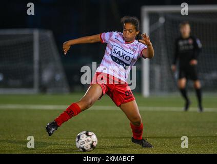 Zulte, Belgien. 26.. November 2022. Rose Adewusi (18) von Zulte-Waregem in Aktion während eines Fußballspiels zwischen SV Zulte - Waregem und WS Woluwe am 12.. Spieltag der Saison 2022 - 2023 der belgischen Lotto Womens Super League am samstag, den 29. Oktober 2022 in Zulte , Belgien . FOTO SPORTPIX | DAVID CATRY Kredit: David Catry/Alamy Live News Stockfoto