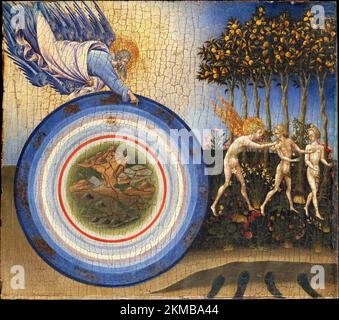 Die Erschaffung der Welt und der Auszug aus dem Paradies. Giovanni di Paolo (Giovanni di Paolo di Grazia) 1445. Stockfoto