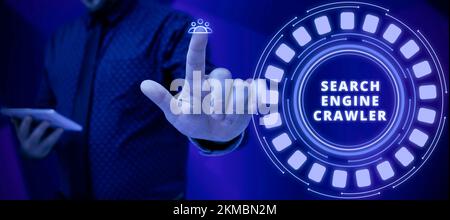 Text wird angezeigt Search Engine Crawler wird geschrieben. Business Approach-Programm oder automatisiertes Skript, das im Internet surft Stockfoto