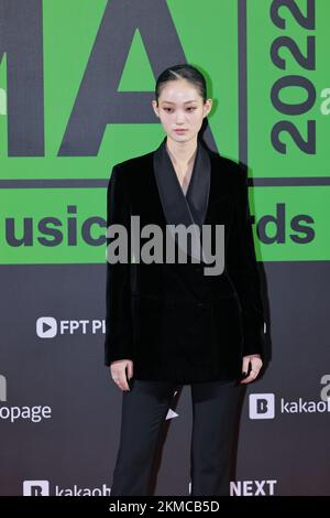 Seoul, Südkorea. 26.. November 2022. Südkoreanisches Modell Shin Hyun-ji, nehmen Sie am 26. November 2022 an einem roten Teppich für die Melon Music Awards 14. (MMA2022) in Seoul, Südkorea, Teil. (Foto: Lee Young-ho/Sipa USA) Guthaben: SIPA USA/Alamy Live News Stockfoto