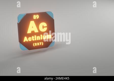 Wunderschöne abstrakte Illustrationen, die schwarz und feuerfest stehen, Actinium-Element des Periodensystems. Modernes Design mit goldenen Elementen, 3D wird krank Stockfoto