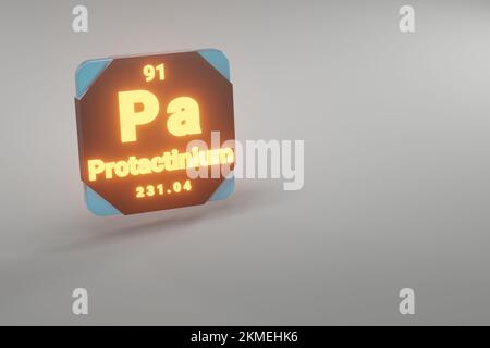 Wunderschöne abstrakte Illustrationen, die schwarz und feuerfest stehen, Protaktinium-Element des Periodensystems. Modernes Design mit goldenen Elementen, 3D-Rendering Stockfoto