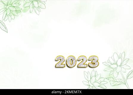 Hintergrund mit 2023 Ziffern und Blumenmuster auf pastellfarbenem Hintergrund mit Kopierraum für Design Stockfoto