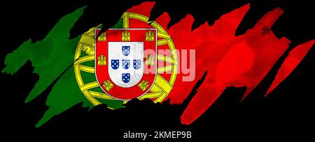 Abstraktes Symbol der portugiesischen Flagge auf schwarzem Hintergrund Stockfoto