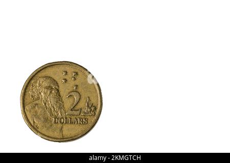 Nahaufnahme von 1988 australischen zwei-Dollar-Münzen. Numismatisches Konzept. Stockfoto