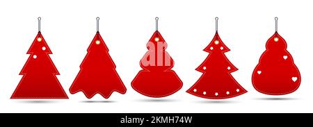 Rotes, leeres Weihnachtsbaum-Anhänger-Set zum Aufhängen. Vorlage für Weihnachtsgrußkarten. Illustration. Stockfoto