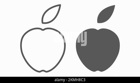 Apfelsteine und durchgehende Silhouettensymbole. Flache Darstellung isoliert auf weißem Hintergrund. Stockfoto