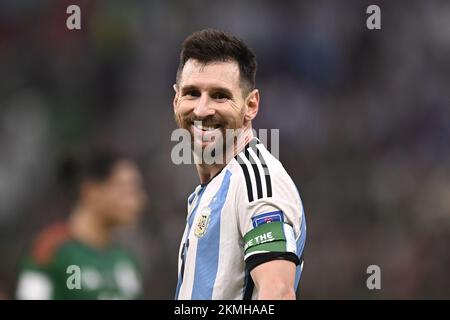 Foto Fabio Ferrari/LaPresse 26 Novembre 2022 Katar - Sport - Calcio - Katar 2022 - Coppa del Mondo FIFA - Argentinien vs Messico - Gruppo C - Fase A Gironi - Lusail Stadium. Nella foto: Lionel Messi 26. November 2022 , Katar - Sport - Fußball - Katar 2022- FIFA Weltmeisterschaft - Argentinien gegen Mexiko - Gruppe C - Gruppenbühne - Lusail Stadium. Auf dem Bild: Lionel Messi / PRESSINPHOTO Stockfoto