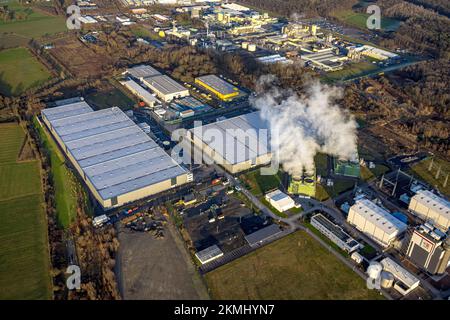 Luftaufnahme, Baustelle Verteilerpark zwischen Trianelstraße und Trianel GasKraftwerk im Bezirk Uentrop in Hamm, Ruhrgebiet, Nordrhein Stockfoto