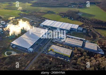 Luftaufnahme, Baustelle Verteilerpark zwischen Trianelstraße und Trianel GasKraftwerk im Bezirk Uentrop in Hamm, Ruhrgebiet, Nordrhein Stockfoto