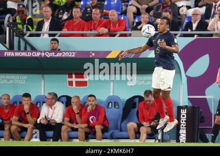 Jules Kounde von Frankreich während der FIFA-Weltmeisterschaft 2022, Fußballspiel der Gruppe D zwischen Frankreich und Dänemark am 26. November 2022 im Stadium 974 in Doha, Katar - Foto Jean Catuffe / DPPI Stockfoto