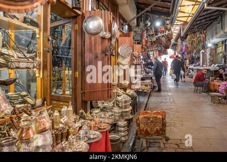 Coppersmith Bazaar aus Gaziantep, Türkei. Stockfoto