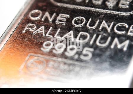 Makrobild einer 1 Unze-Palladium-Leiste Stockfoto