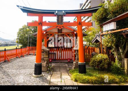 Roter Schrein in Kyoto, Japan. Übersetzung: Fackel-Inari-Schrein Stockfoto