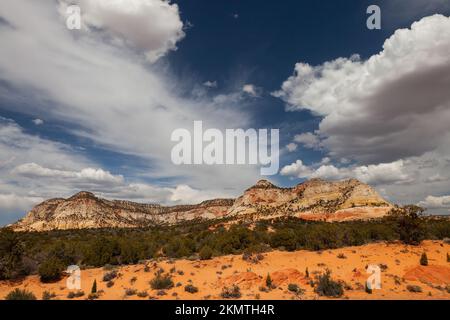 Dianas Thron mit dramatischen Wolken, Mt. Carmel Junction, Kane County, Utah Stockfoto