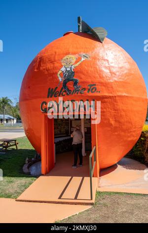 Das Big Orange Cafe and Tourist Information Centre, Gayndah, North Burnett, Queensland, Australien Stockfoto