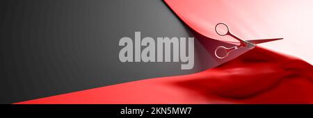 Animierte Scheren zum Schneiden, Feiern und Kopieren von Weltraumbeispielen, originales 3D-Rendering Stockfoto