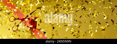 Animierte Scheren zum Schneiden, Feiern und Kopieren von Weltraumbeispielen, originales 3D-Rendering Stockfoto