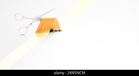 Animierte Scheren zum Schneiden, Feiern und Kopieren von Weltraumbeispielen, originales 3D-Rendering Stockfoto