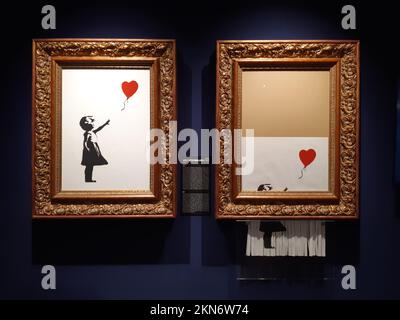 "Mädchen mit Ballon" - Ausstellung Banksy im Technikum in Mülheim-Ruhr Stockfoto