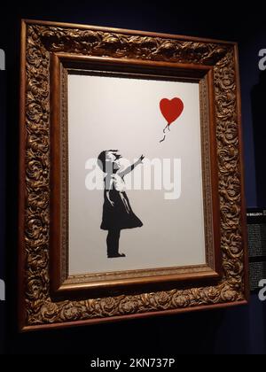 "Mädchen mit Ballon" - Ausstellung Banksy im Technikum in Mülheim-Ruhr Stockfoto