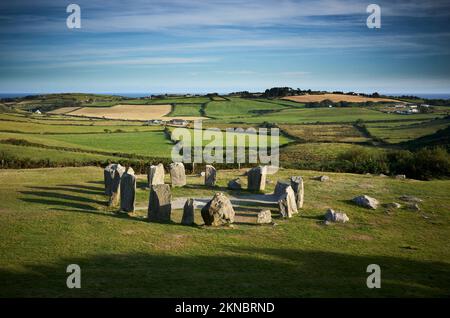Keltischer Drombeg-Steinkreis im Bezirk Cork, Republik Irland Stockfoto