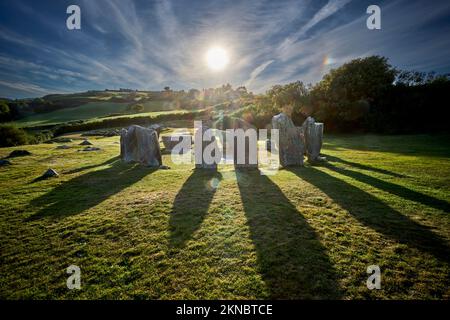 Keltischer Drombeg-Steinkreis im Bezirk Cork, Republik Irland Stockfoto