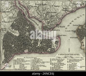 Klassischer Stadtplan von Istanbul/Konstantinopel und Umgebung vom 16. Bis 18. Jahrhundert. Stockfoto