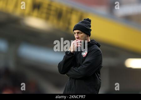 Leicester, Großbritannien. 27.. November 2022. Leicester Tigers Head Coach Steve Borthwick während des Warm-up vor dem Gallagher Premiership-Spiel Leicester Tigers vs London Irish in Mattioli Woods Welford Road, Leicester, Großbritannien, 27.. November 2022 (Foto von Nick Browning/News Images) in Leicester, Großbritannien, am 11./27. November 2022. (Foto von Nick Browning/News Images/Sipa USA) Guthaben: SIPA USA/Alamy Live News Stockfoto