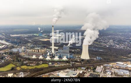 Luftaufnahme, STEAG-Kraftwerk, kombinierte Kraft-Wärme-Kopplungsanlage von Herne liefert sowohl Strom aus Steinkohle als auch Fernwärme, Baustelle n Stockfoto