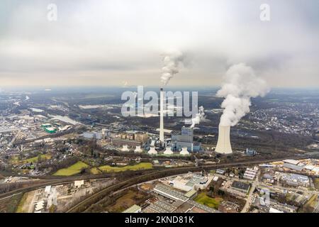 Luftaufnahme, STEAG-Kraftwerk, kombinierte Kraft-Wärme-Kopplungsanlage von Herne liefert sowohl Strom aus Steinkohle als auch Fernwärme, Baustelle n Stockfoto