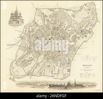 Oldtimer Stadtplan von Moskau und Umgebung aus dem 19. Jahrhundert. Die Karten sind wunderschön von Hand illustriert und eingraviert und zeigen sie zu dieser Zeit. Stockfoto