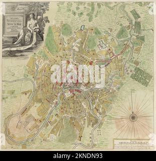 Oldtimer-Stadtplan von Moskau und Umgebung vom 17. Bis 19. Jahrhundert. Die Karten sind wunderschön von Hand illustriert und eingraviert und zeigen sie zu dieser Zeit. Stockfoto