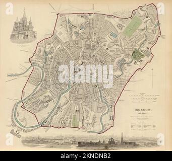 Oldtimer-Stadtplan von Moskau und Umgebung vom 17. Bis 19. Jahrhundert. Die Karten sind wunderschön von Hand illustriert und eingraviert und zeigen sie zu dieser Zeit. Stockfoto