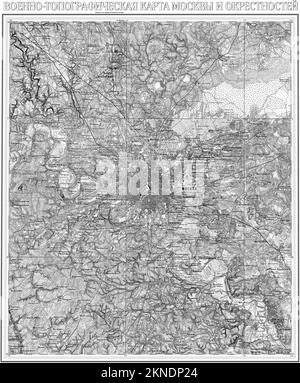 Oldtimer-Stadtplan von Moskau und Umgebung vom 17. Bis 19. Jahrhundert. Die Karten sind wunderschön von Hand illustriert und eingraviert und zeigen sie zu dieser Zeit. Stockfoto