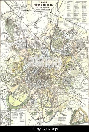 Oldtimer-Stadtplan von Moskau und Umgebung vom 17. Bis 19. Jahrhundert. Die Karten sind wunderschön von Hand illustriert und eingraviert und zeigen sie zu dieser Zeit. Stockfoto