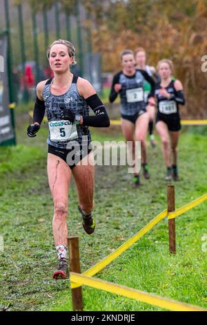 Belgische Eline Dalemans in Aktion während des Frauenrennen beim CrossCup Cross Country Running Athletics Event in Roeselare, der dritten Etappe des CrossCup-Wettbewerbs, am Sonntag, den 27. November 2022. BELGA FOTO KURT DESPLENTER Stockfoto