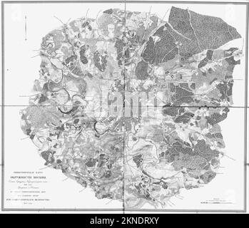 Oldtimer-Stadtplan von Moskau und Umgebung vom 17. Bis 19. Jahrhundert. Die Karten sind wunderschön von Hand illustriert und eingraviert und zeigen sie zu dieser Zeit. Stockfoto