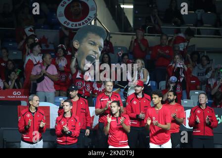 Malaga, Spanien. 27.. November 2022. Fans Kanadas beim Davis Cup von Rakuten Finals 2022 zwischen Kanada und Australien am 27. November 2022 im Palacio de los Deportes Jose Maria Martin Carpena in Malaga, Spanien. Foto: Sanjin Strukic/PIXSELL Guthaben: Pixsell Foto- und Videoagentur/Alamy Live News Stockfoto