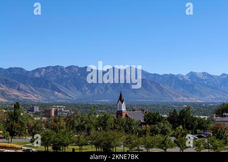 Überblick über die Innenstadt von Salt Lake City am Morgen von Capitol Hill Stockfoto